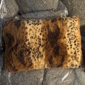 Faux Fur Leopard Print Throw Pillow in Warm Brown Tones